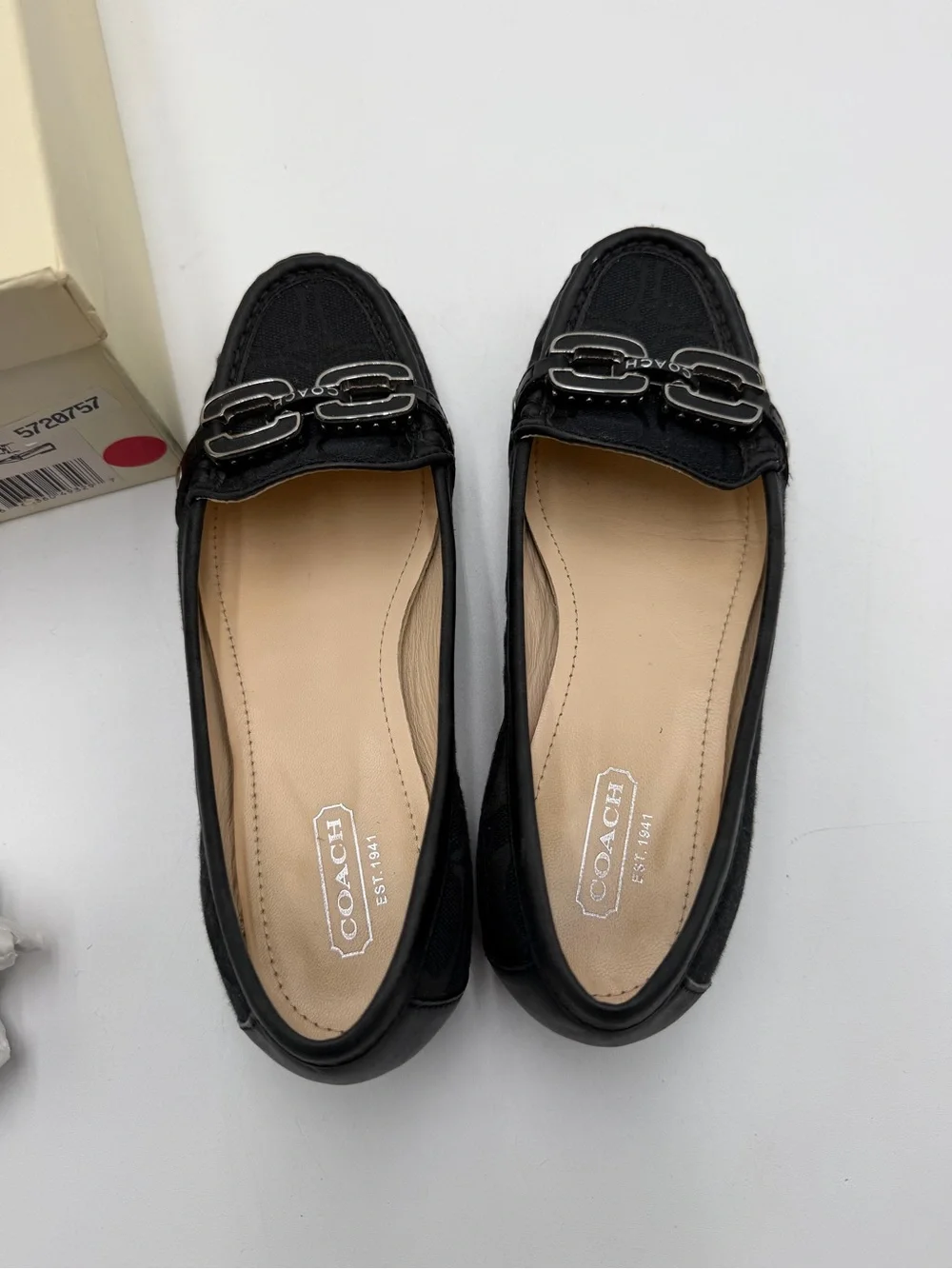 Coach Ella Signature Jacquard Horsebit Loafers Black Womens 6 B Leather Box